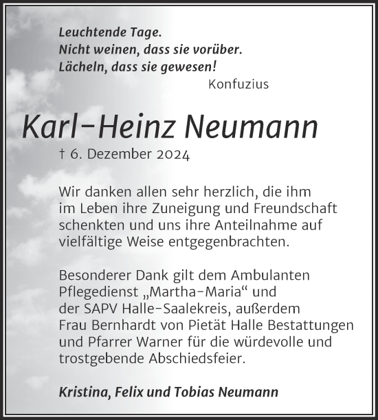 Traueranzeige von Karl-Heinz Neumann von Mitteldeutsche Zeitung Halle/Saalkreis