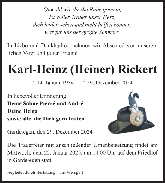 Traueranzeige von Karl-Heinz  Rickert von Volksstimme Altmark West