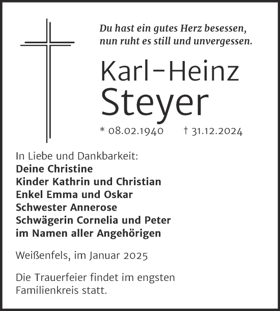 Traueranzeige von Karl-Heinz Steyer von Trauerkombi Weißenfels