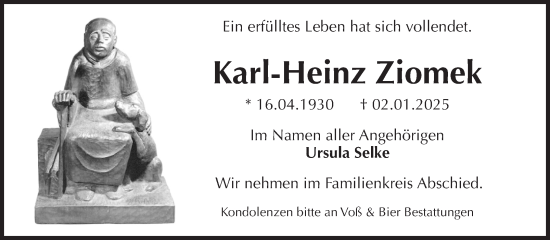 Traueranzeige von Karl-Heinz Ziomek von Volksstimme Wernigerode