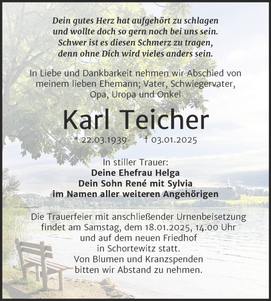 Traueranzeige von Karl Teicher von Mitteldeutsche Zeitung Köthen