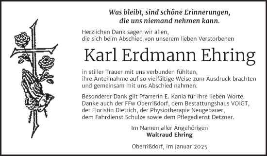 Traueranzeige von Karl Erdmann Ehring von Trauerkombi Mansfelder Land