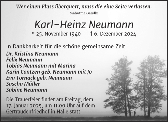 Traueranzeige von Karl Heinz Neumann von Mitteldeutsche Zeitung Halle/Saalkreis