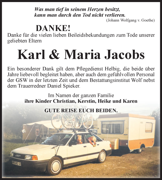 Traueranzeige von Karl und Maria Jacobs von Volksstimme Wernigerode