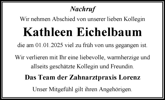 Traueranzeige von Kathleen Eichelbaum von Super Sonntag Dessau-Roßlau