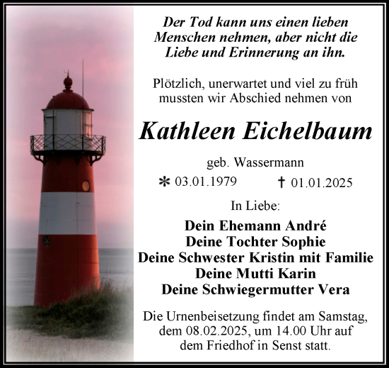 Traueranzeige von Kathleen Eichelbaum von Trauerkombi Dessau