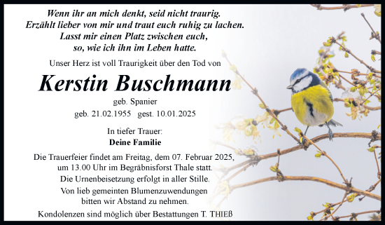 Traueranzeige von Kerstin Buschmann von Trauerkombi Aschersleben