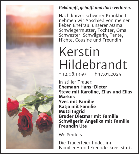 Traueranzeige von Kerstin Hildebrandt von Trauerkombi Weißenfels