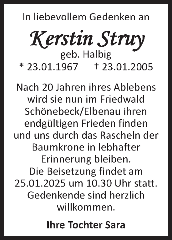 Traueranzeige von Kerstin Struy von Volksstimme Magdeburg