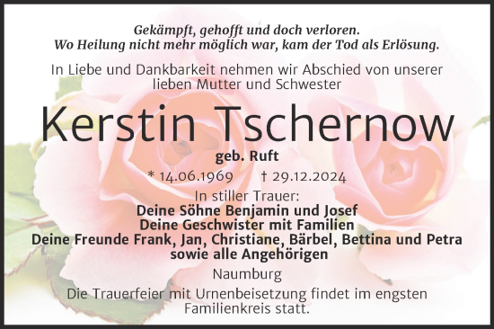 Traueranzeige von Kerstin Tschernow von Super Sonntag Naumburg/Nebra