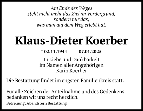 Traueranzeige von Klaus-Dieter Koerber von Volksstimme Altmark Ost
