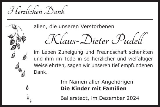 Traueranzeige von Klaus-Dieter Pudell von Volksstimme Altmark Ost