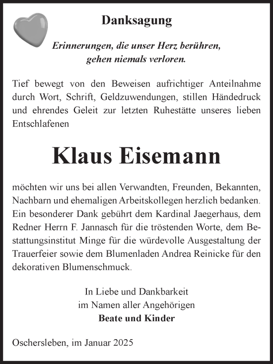 Traueranzeige von Klaus Eisemann von Volksstimme Oschersleben/Wanzleben