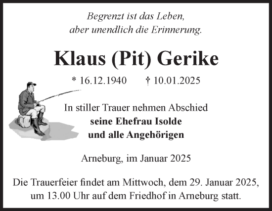 Traueranzeige von Klaus Gerike von Volksstimme Altmark Ost
