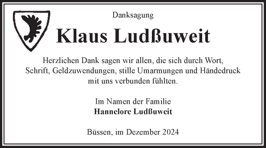 Traueranzeige von Klaus Ludßuweit von Volksstimme Altmark West