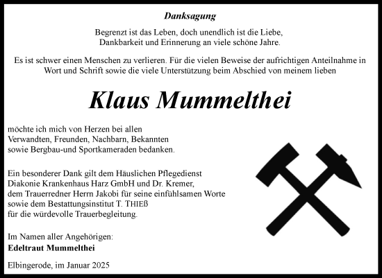 Traueranzeige von Klaus Mummelthei von Volksstimme Wernigerode