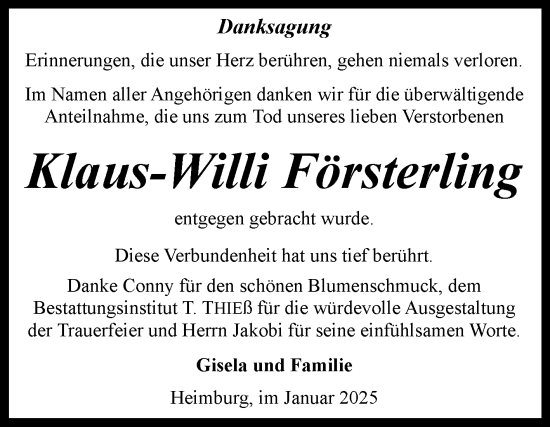 Traueranzeige von Klaus-Willi Försterling von Volksstimme Wernigerode