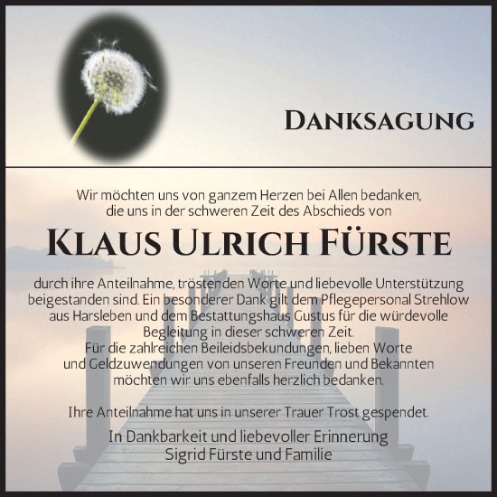 Traueranzeige von Klaus Ulrich Fürste von Volksstimme Halberstadt