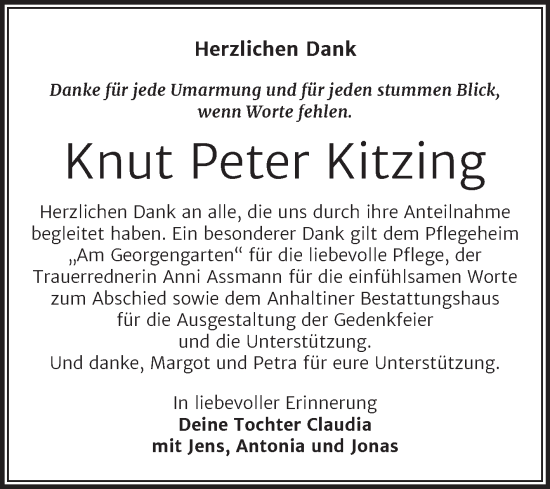 Traueranzeige von Knut Peter Kitzing von Trauerkombi Dessau