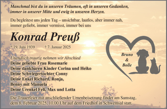 Traueranzeige von Konrad Preuß von Trauerkombi Bitterfeld