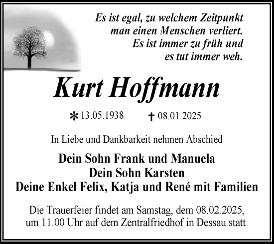 Traueranzeige von Kurt Hoffmann von Trauerkombi Dessau