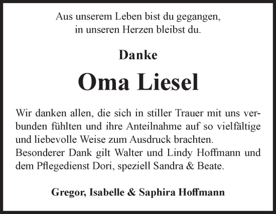Traueranzeige von Liesel  von Volksstimme Wernigerode
