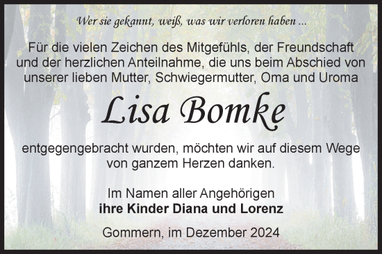 Traueranzeige von Lisa Bomke von Volksstimme Burg/Genthin