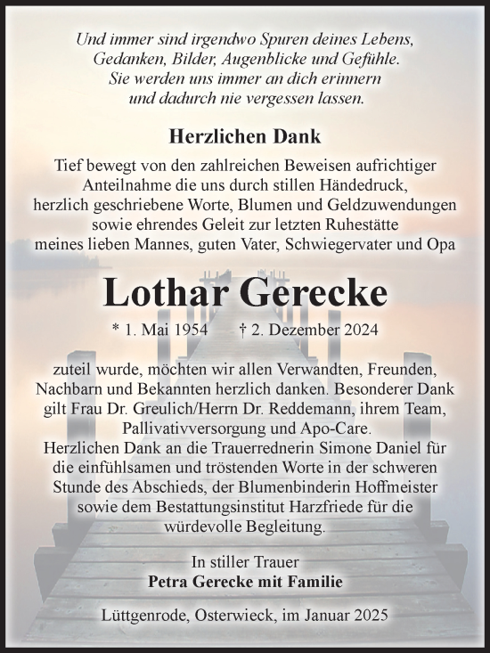 Traueranzeige von Lothar Gerecke von Volksstimme Halberstadt