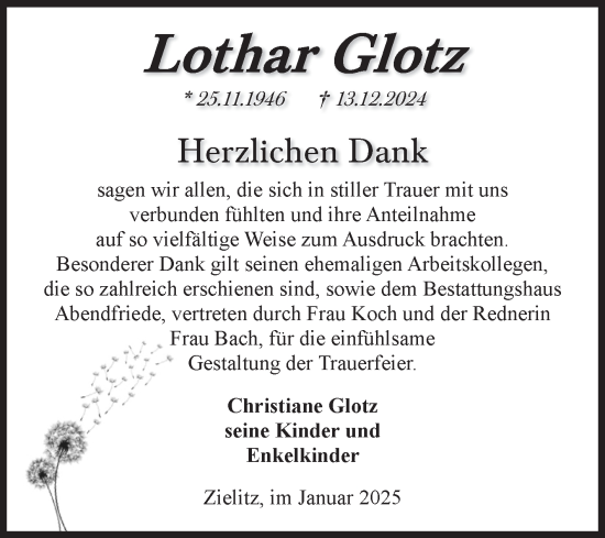 Traueranzeige von Lothar Glotz von Volksstimme Haldensleben/Wolmirstedt