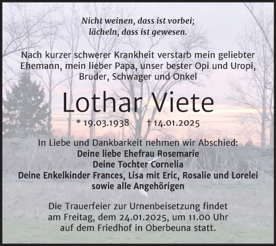 Traueranzeige von Lothar Viete von Trauerkombi Merseburg