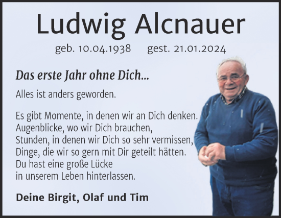 Traueranzeige von Ludwig Alcnauer von Trauerkombi Wittenberg