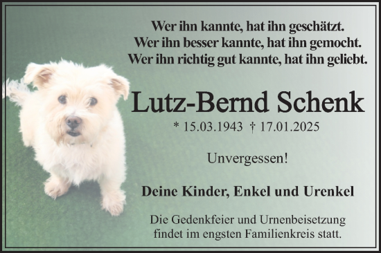 Traueranzeige von Lutz-Bernd Schenk von Trauerkombi Dessau