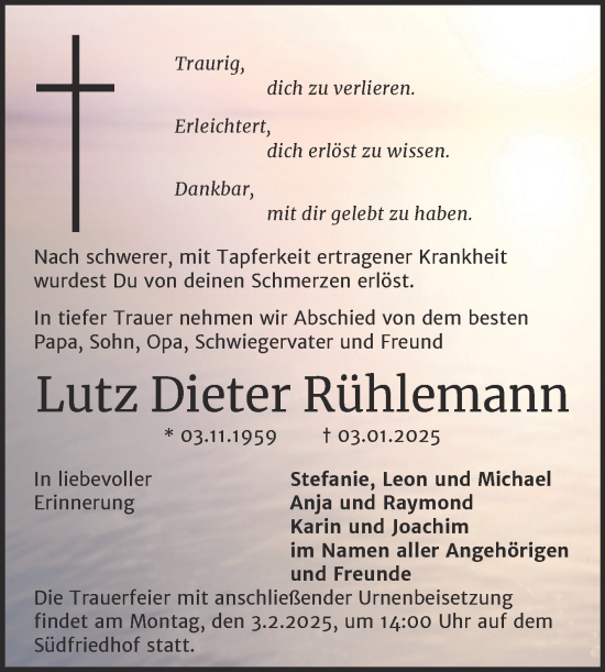 Traueranzeige von Lutz Dieter Rühlemann von Mitteldeutsche Zeitung Halle/Saalkreis