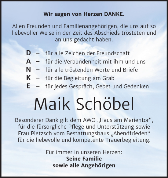 Traueranzeige von Maik Schöbel von Super Sonntag Naumburg/Nebra