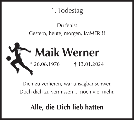 Traueranzeige von Maik Werner von Volksstimme Wernigerode
