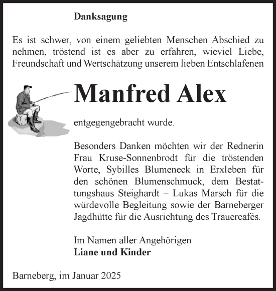 Traueranzeige von Manfred Alex von Volksstimme Oschersleben/Wanzleben
