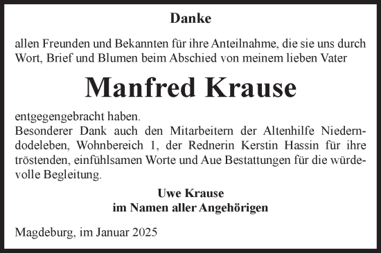 Traueranzeige von Manfred Krause von Volksstimme Magdeburg