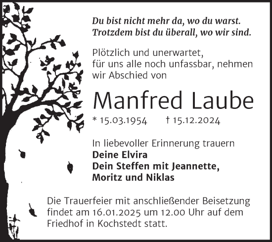 Traueranzeige von Manfred Laube von Trauerkombi Dessau