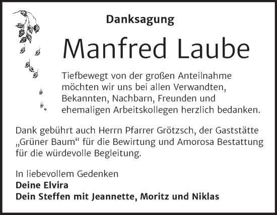 Traueranzeige von Manfred Laube von Trauerkombi Dessau