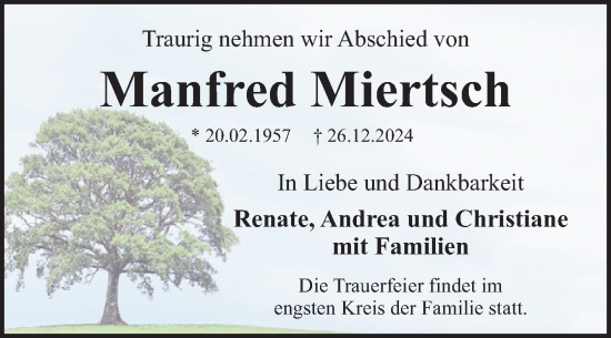 Traueranzeige von Manfred Miertsch von Super Sonntag Wittenberg