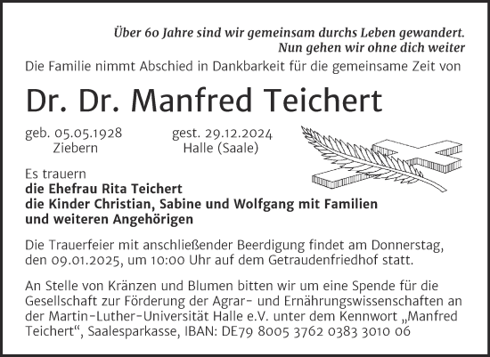 Traueranzeige von Manfred Teichert von Mitteldeutsche Zeitung Halle/Saalkreis