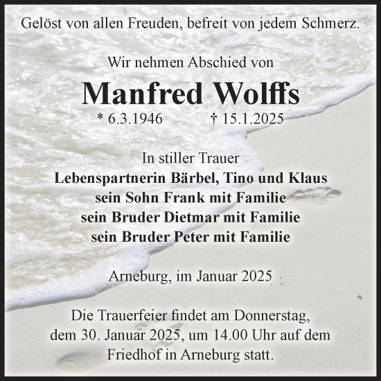 Traueranzeige von Manfred Wolff von Volksstimme Altmark Ost
