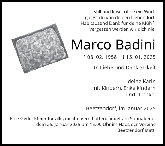 Traueranzeige von Marco Badini von Volksstimme Altmark West