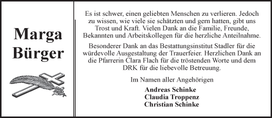 Traueranzeige von Marga Bürger von Volksstimme Haldensleben/Wolmirstedt