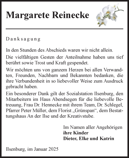 Traueranzeige von Margarete Reinecke von Volksstimme Wernigerode