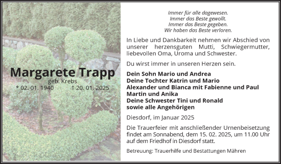 Traueranzeige von Margarete Trapp von Volksstimme Altmark West