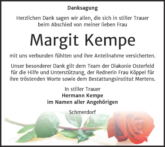 Traueranzeige von Margit Kempe von Naumburger Tageblatt