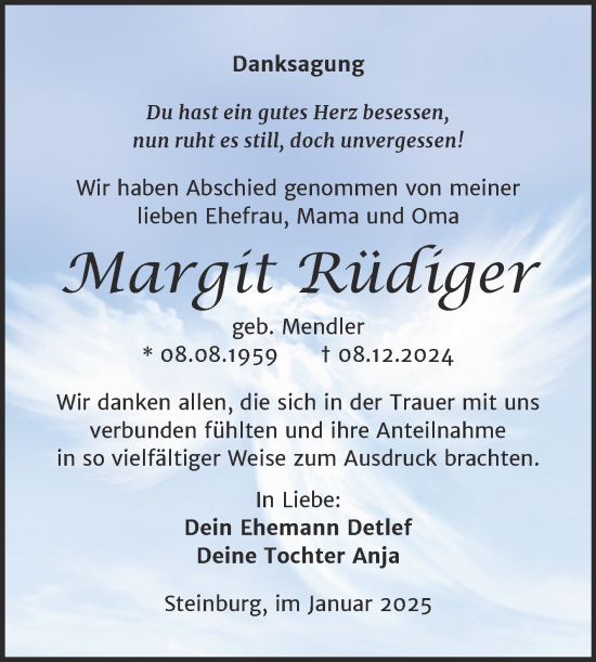 Traueranzeige von Margit Rüdiger von Super Sonntag Naumburg/Nebra