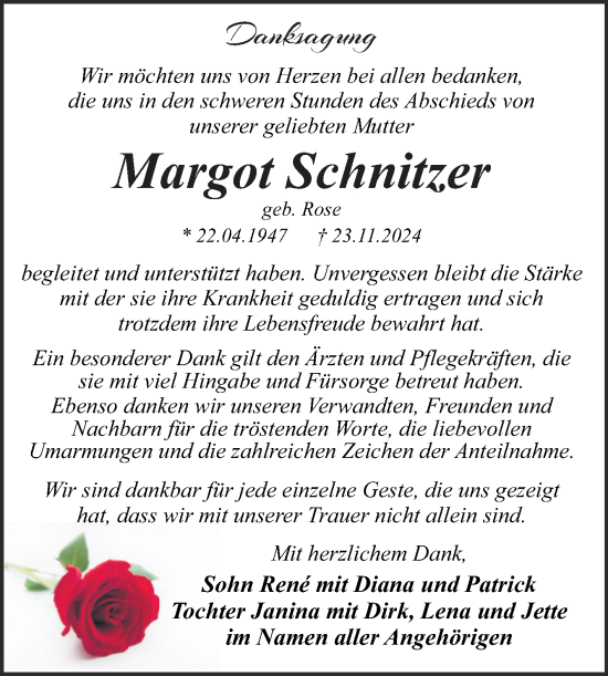 Traueranzeige von Margot Schnitzer von Trauerkombi Dessau