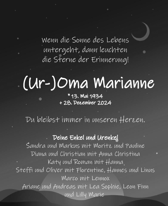 Traueranzeige von Marianne  von Trauerkombi Sangerhausen